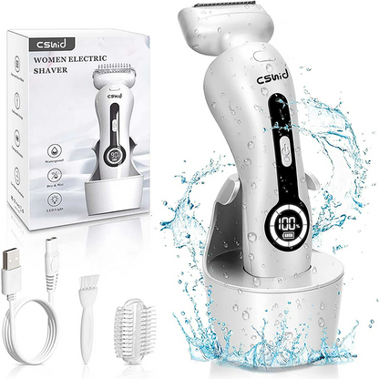 Electric Shaver for Women, Womens Electric Razor Lady IPX7 Waterproof Legs Arm Underarm Body Painless Epilator Rechargeable Wet Dry Use Bikini Trimmer W/ Charging Stand & LCD Display