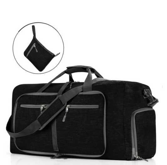 CSD01MTDB0000BL 65L Large Foldable Travel Duffle Bag, Black Duffel Bag for Men Women, Foldable Gym Bag with Shoes Compartment, Overnight Bags Waterproof & Tear Resistant