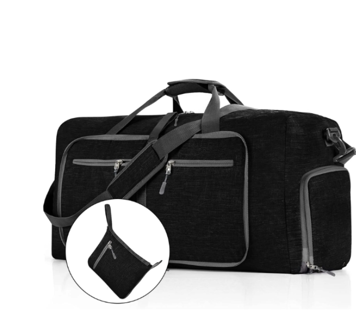 CSD02MTDB0000BL 65L Large Travel Duffle Bag, 24" Foldable Overnight Bags with Shoes Compartment, Lightweight Gym Weekender Bag for Men Women(Black)