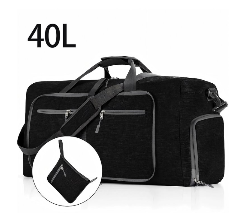 CSD02MTDB0040BL 40L Large Travel Duffle Bag, 20" Foldable Overnight Bags with Shoes Compartment, Lightweight Gym Weekender Bag for Men Women(Black)