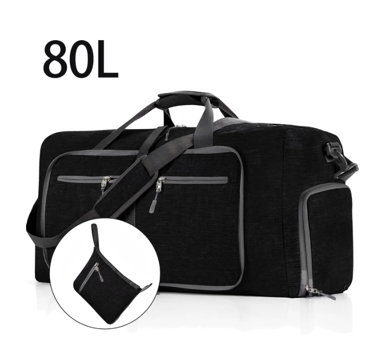 CSD02MTDB0080BL 80L Large Travel Duffle Bag, 28" Foldable Overnight Bags with Shoes Compartment, Lightweight Gym Weekender Bag for Men Women(Black)