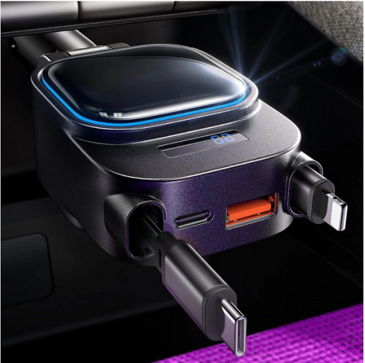 CSD01RTCCSC07BL  Retractable Car Charger, 96W Fast Car Accessories Adapter with Retractable Cables and 2 USB Port, USB C Car Charger Adapter for iPhone 16e/16/15/14/12,Galaxy,Pixel,Travel Essentials