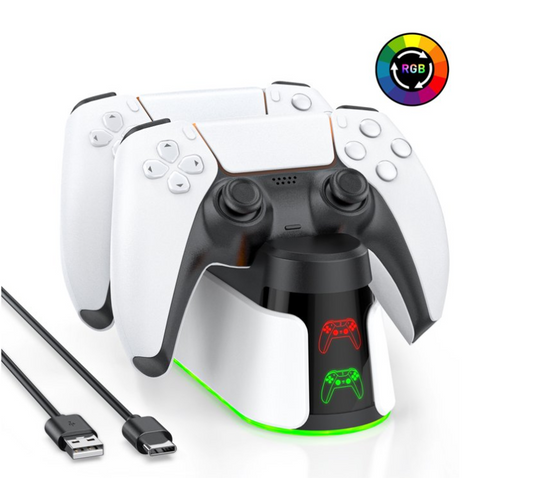CSD01PSCCP502WT   PS5 Controller Charger, Dual Controller Charging Stand for Playstation 5 with LED Indicator and Fast Charging Cable,2H Faster Charging Station for Playstation 5 DualSense