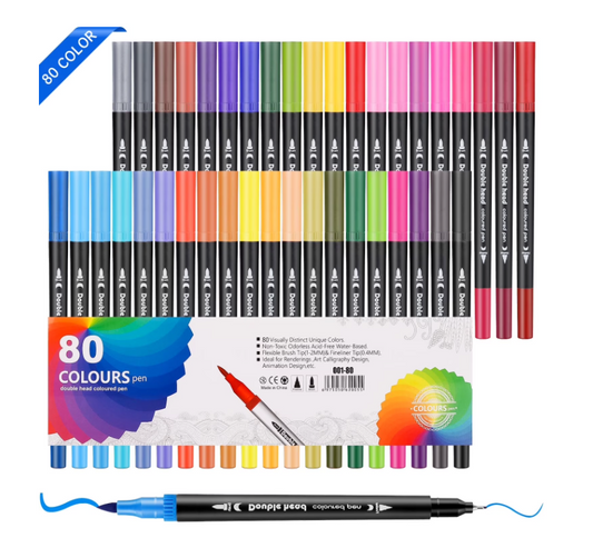 CSD03DBPA0000BK   80 Double Tip Brush Pens Art Markers, Art Painting Supplies, Artist Fine & Brush Pen Coloring Markers for Art Lover Men Women, Art Marker Pen for Book Cards Drawing Craft Kit Teacher Office Supplies