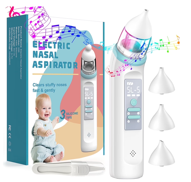 CSD01EBNSX500WH  Baby Nasal Aspirator, Electric Nose Booger Sucker for Baby, Automatic Baby Nose Cleaner USB Rechargeable w/ 5 Suctions Modes, Music & Colorful Light Soothing Function for Infants Toddlers Kids Child