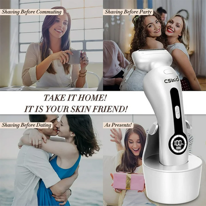Electric Shaver for Women, Womens Electric Razor Lady IPX7 Waterproof Legs Arm Underarm Body Painless Epilator Rechargeable Wet Dry Use Bikini Trimmer W/ Charging Stand & LCD Display