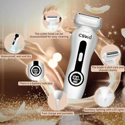 Electric Shaver for Women, Womens Electric Razor Lady IPX7 Waterproof Legs Arm Underarm Body Painless Epilator Rechargeable Wet Dry Use Bikini Trimmer W/ Charging Stand & LCD Display