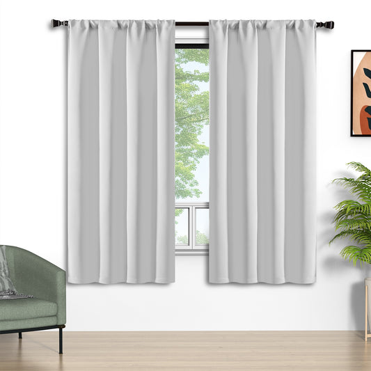 White Blackout Curtains 52x72 inch, Rod Pocket Curtains Set of 2 Thermal Insulated, Solid Home Decor Window Drapes for Living Room Bedroom, Privacy Assured&Energy Saving
