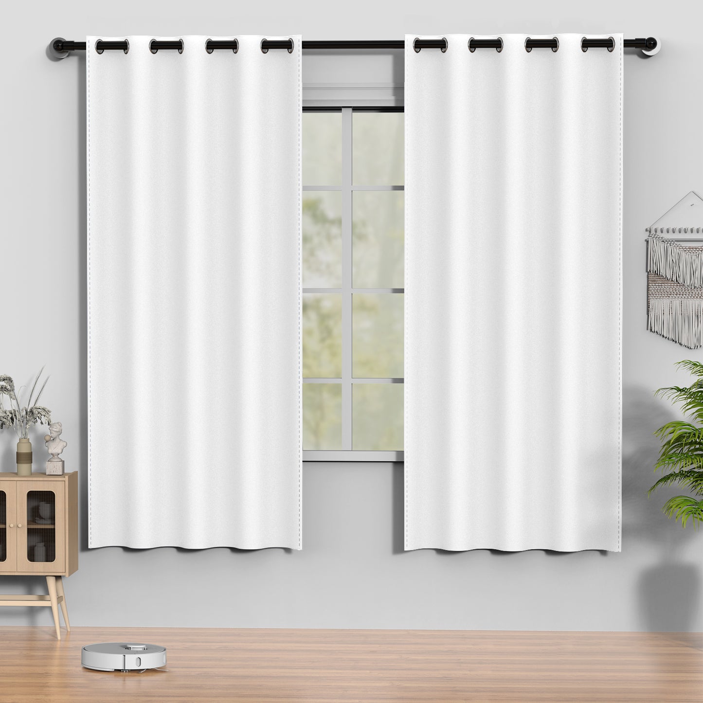 Greyish White Blackout Curtains 52 x 72 inch, Thermal Insulated Black Curtains Set of 2 Panels, Noise Reduce Room Darkening Drapes for Bedroom, Living Room, Privacy Protection & Energy Saving