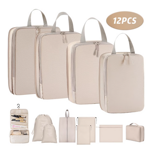 Compression Packing Cubes for Suitcase, 12 PCS Travel Luggage Packing Organizers Waterproof Travel Essentials Bag Clothes Shoes Cosmetics Toiletries Storage Bags for Travel