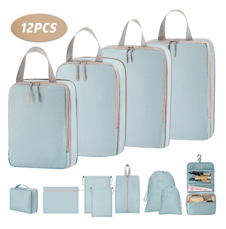 12 Set Packing Cubes for Travel, Premium Suitcase Organizer Bags Set, Space-Saving Luggage Organizers, Travel Accessories and Essentials, Blue