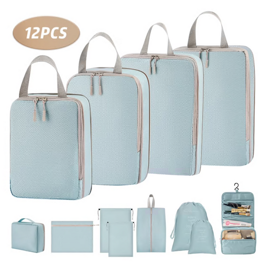 12 Set Packing Cubes for Travel, Premium Suitcase Organizer Bags Set, Space-Saving Luggage Organizers, Travel Accessories and Essentials, Blue