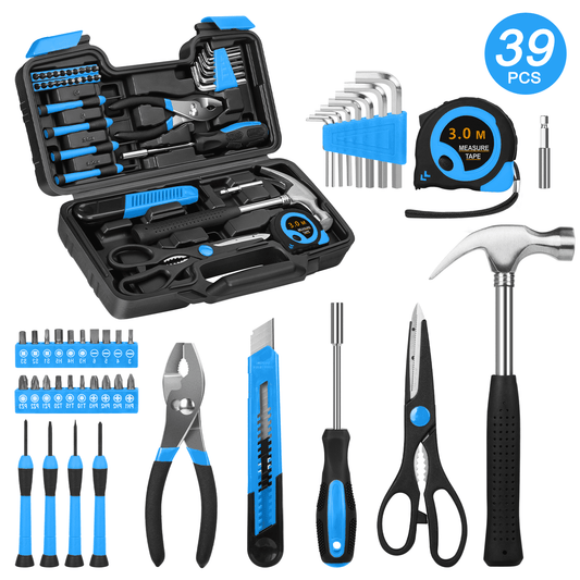 CSD44HHTS0000BL39pcs 39 Piece Tool Sets All Purpose Household Tool Kit, General Basic Home Tool Set Case with Toolbox Great for Girls Ladies and Women, Household Hand Kit for Home Garage Office College Dormitory,Blue