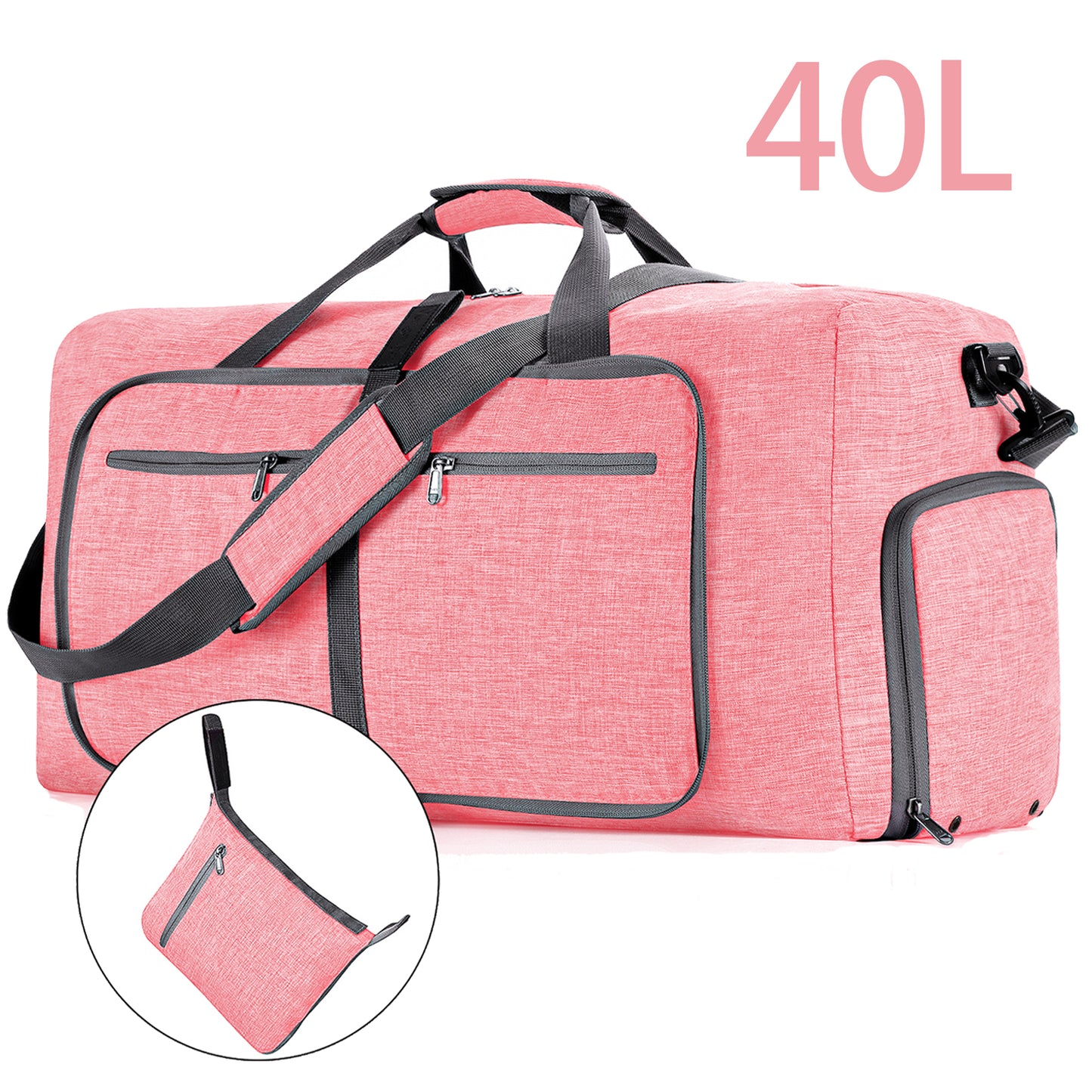 CSD02MTDB0040PK 40L Travel Duffle Bag, 24" Foldable Travel Duffel Bag with Shoes Compartment, Extra Large Overnight Bag for Men Women, Waterproof & Tear Resistant Weekender Bags (Pink)