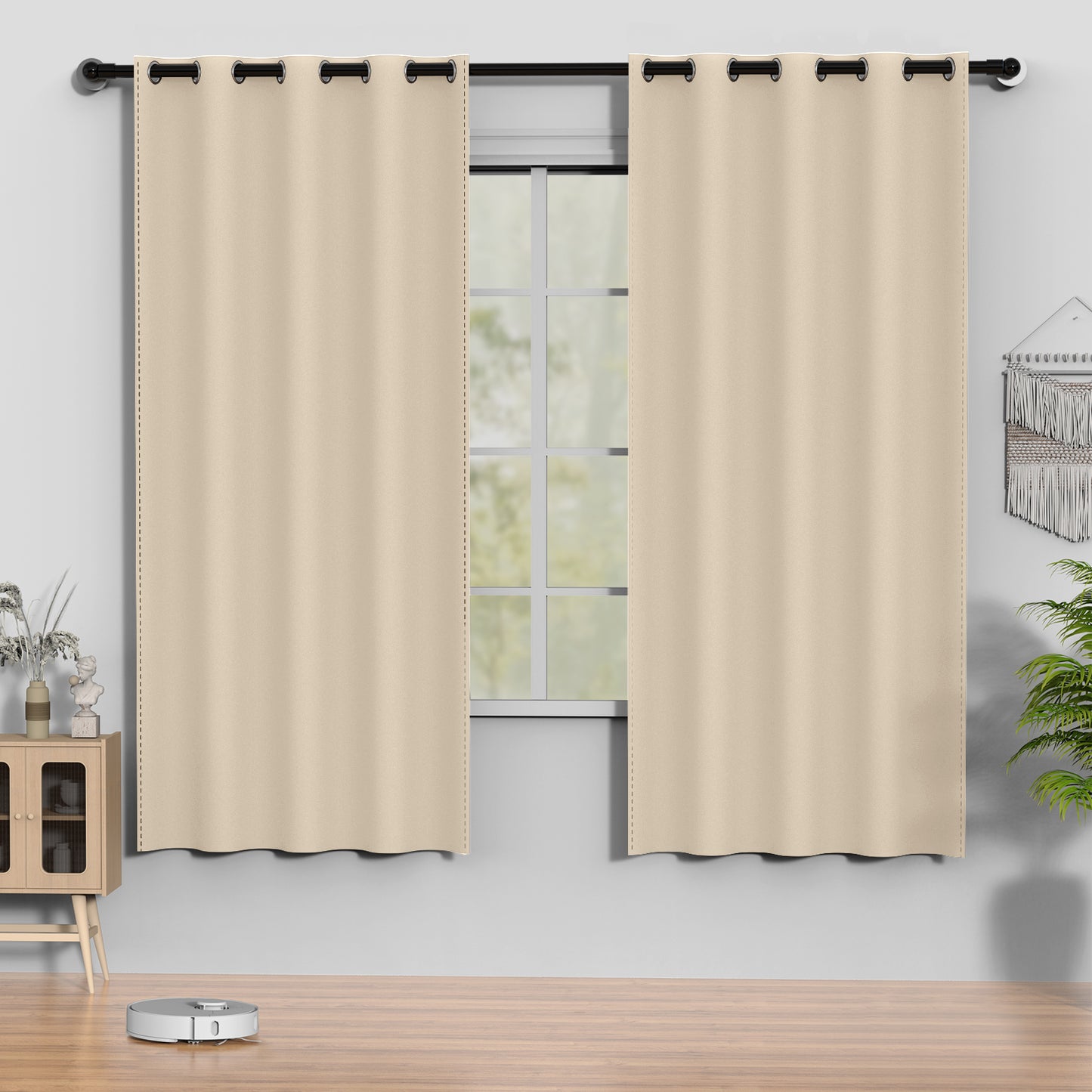 Beige Blackout Curtains 52 x 72 inch, Thermal Insulated Black Curtains Set of 2 Panels, Noise Reduce Room Darkening Drapes for Bedroom, Living Room, Privacy Protection & Energy Saving