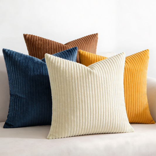 Throw Pillows Covers 18x18 Inch Set of 4,Yellow Blue Gradient Series Corduroy Striped Square Pillow Case,Western Modern Cushion Cover for Couch Sofa Bedroom