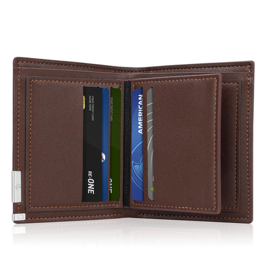 CSD01LWFM52060BN  Men's Full Grain Leather Wallet – Men's Ultra-Slim RFID Blocking Card Holder – Men's Bifold Wallet – Compact and Durable – 7 Card Slots and 1 ID Window (Coffee)