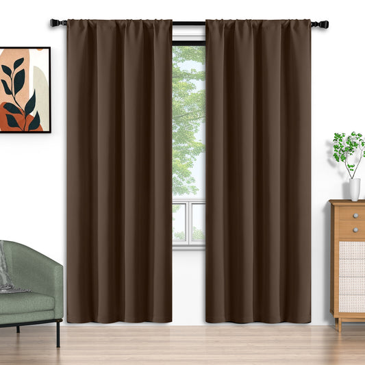 Brown Blackout Curtains 52x84 inch, Rod Pocket Curtains Set of 2 Thermal Insulated, Solid Home Decor Window Drapes for Living Room Bedroom, Privacy Assured&Energy Saving
