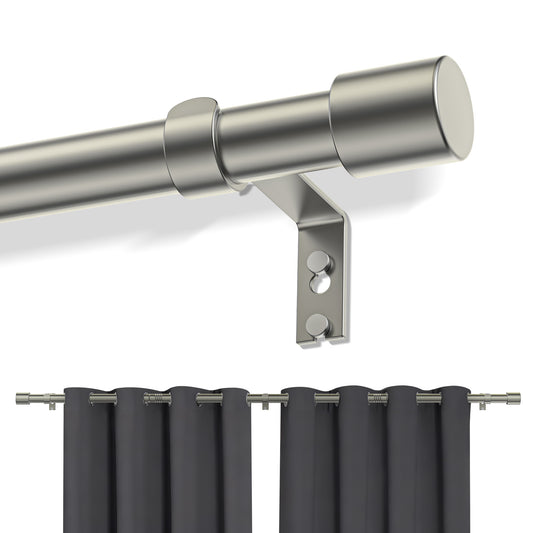 Curtain Rods, Single Curtain Rod for Windows 32 to 144 inch,1 inch Adjustable Silver Curtain Rod Easy Installation with Modern Design, Decorative Long Drapery Rods with Brackets