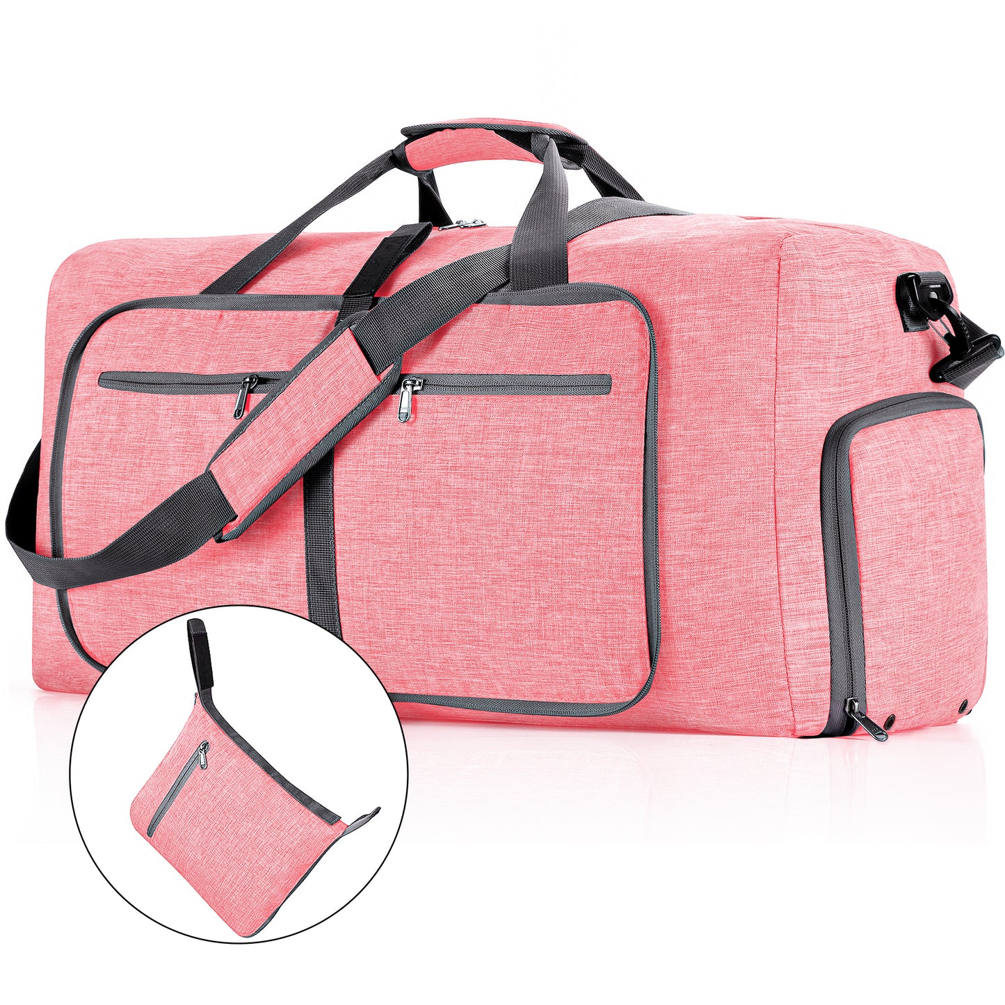 CSD02MTDB0000PK 65L Travel Duffle Bag, 24" Foldable Travel Duffel Bag with Shoes Compartment, Extra Large Overnight Bag for Men Women, Waterproof & Tear Resistant Weekender Bags (Pink)