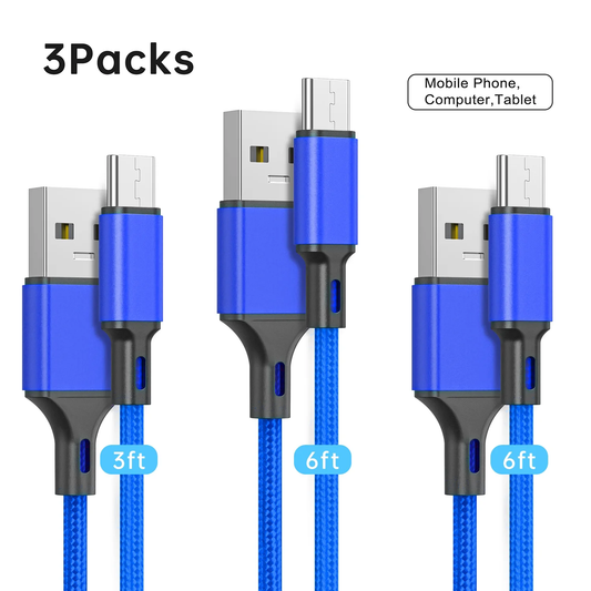 USB C Cable Charge Cable, 3 Pack 3/6/6ft Long Charger, Premium Nylon Charging Cord Compatible with iPhone 15 Samsung Galaxy Note 10/10+ Plus/9/8, S20 S10 S9 S8 Plus, Color (Blue)