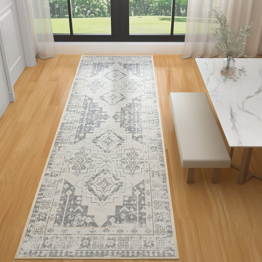 Runner Rug 2'x6', Non-Slip Hallway Runner Rug, Machine Washable Vintage Low Pile Rugs for Living Room, Entryway, Bedroom, Laundry, Kitchen and Corridor， Printed Vintage Home Decor