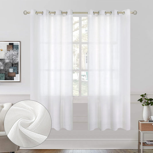 Semi-Sheer Curtains 52x72 in, Light Filtering Curtains 2 Panel, Grommet Window Sheer Curtain for Ventilation, Elegant Decor Voile Curtains & Drapes for Living Room Bedroom Dinning, White