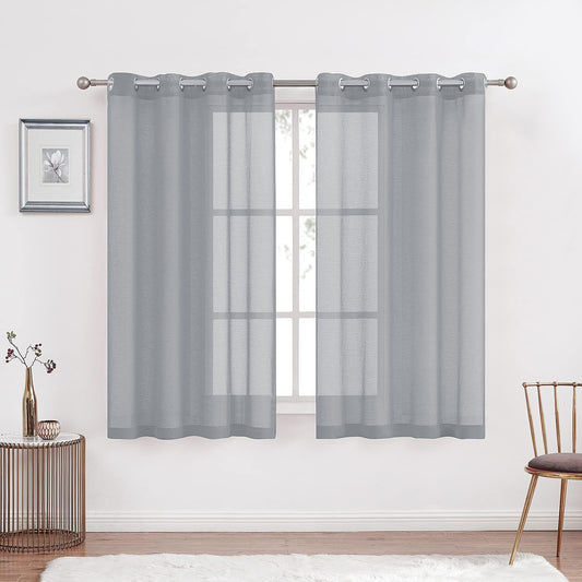 Semi-Sheer Curtains 52x72 in, Light Filtering Curtains 2 Panel, Grommet Window Sheer Curtain for Ventilation, Elegant Decor Voile Curtains & Drapes for Living Room Bedroom Dinning, Grey