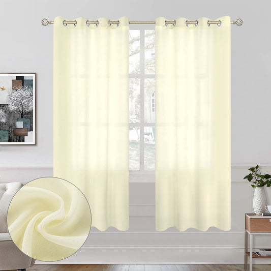 Semi-Sheer Curtains 52x72 in, Light Filtering Curtains 2 Panel, Grommet Window Sheer Curtain for Ventilation, Elegant Decor Voile Curtains & Drapes for Living Room Bedroom Dinning, Beige