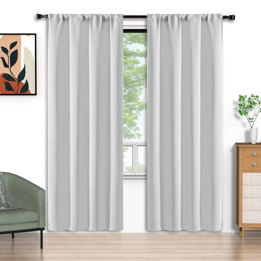 White Blackout Curtains 52x84 inch, Rod Pocket Curtains Set of 2 Thermal Insulated, Solid Home Decor Window Drapes for Living Room Bedroom, Privacy Assured&Energy Saving