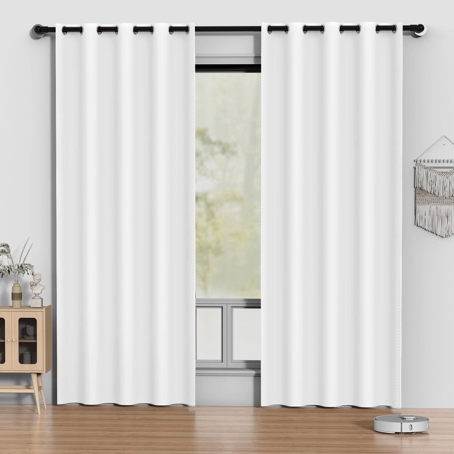 Greyish White Blackout Curtains 52 x 84 inch, Thermal Insulated Black Curtains Set of 2 Panels, Noise Reduce Room Darkening Drapes for Bedroom, Living Room, Privacy Protection & Energy Saving