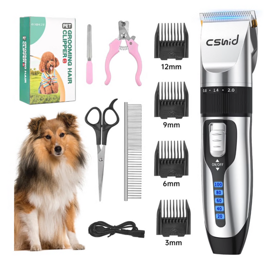 Dog Hair Clippers, Professional LED Display Dog Grooming Kit, Cordless Quiet Pets Clippers Hair Trimmer, Low Noise Dog Shaver Clipper with 4 Comb Guides, 5 Size Fine Tuning Knob for Thick Coats Cats