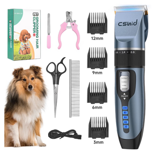 Dog Hair Clippers, Professional LED Display Dog Grooming Kit, Cordless Quiet Pets Clippers Hair Trimmer, Low Noise Dog Shaver Clipper with 4 Comb Guides, 5 Size Fine Tuning Knob for Thick Coats Cats