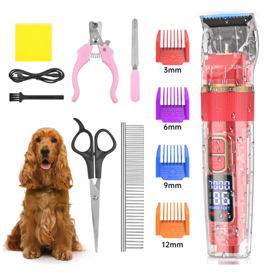 Dog Hair Clippers, USB Rechargeable Cordless Dog Grooming Clippers Kit with LED Display, Low Noise Heavy Duty Pet Hair Shaver Trimmers Set IPX7 Waterproof for Dogs Cats Thick Coats