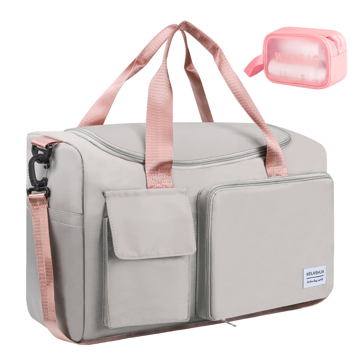 CSD02TDGB0316GYTravel Duffel Bag, Foldable Weekender Bag for Women, Overnight Bag with Shoe Compartment, Waterproof Shoulder Sports Tote Gym Bag with Toiletry Bag for Hospital Holdalls, Gray