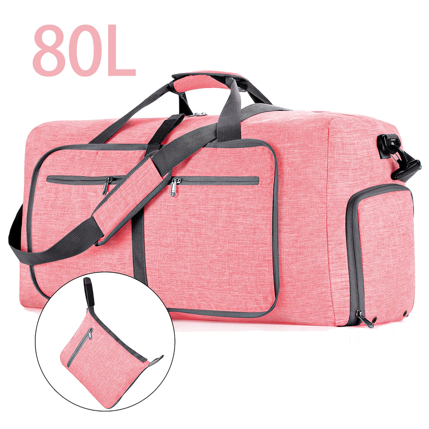 CSD02MTDB0080PK  80L Travel Duffle Bag, 28" Foldable Travel Duffel Bag with Shoes Compartment, Extra Large Overnight Bag for Men Women, Waterproof & Tear Resistant Weekender Bags (Pink)