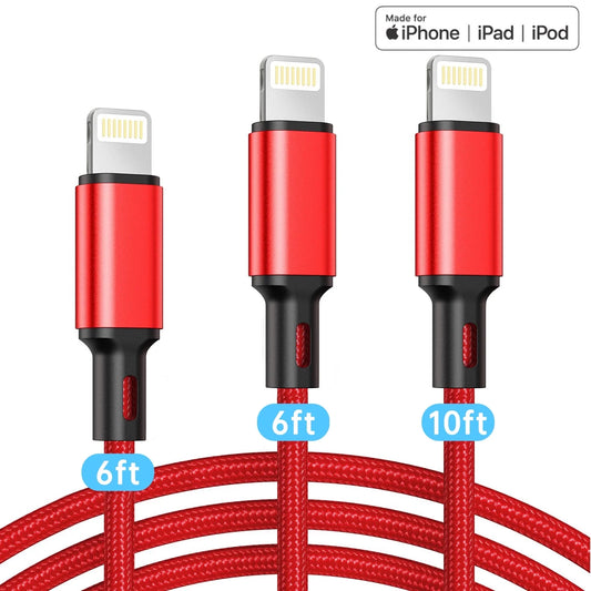 CSD04LNCB0000RE 3Pack Lightning Charge Cord, [Apple MFi Certified] Long USB Lightning Cable 6/6/10 feet,High Fast/Data Sync Charging Cable Compatible for Apple iPhone 14/13/12/11 Promax/XS/XR/8/7/SE/iPad