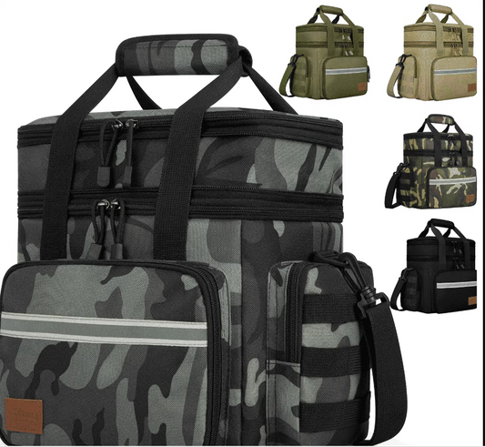 CSD02LBCWC018GYExpandable Insulated Lunch Bag with Leakproof Design - 24 Can Capacity, Double Deck Cooler Box with Adjustable Shoulder Strap & Side Pockets for Men & Women - Durable for Work, Travel, Outdoor