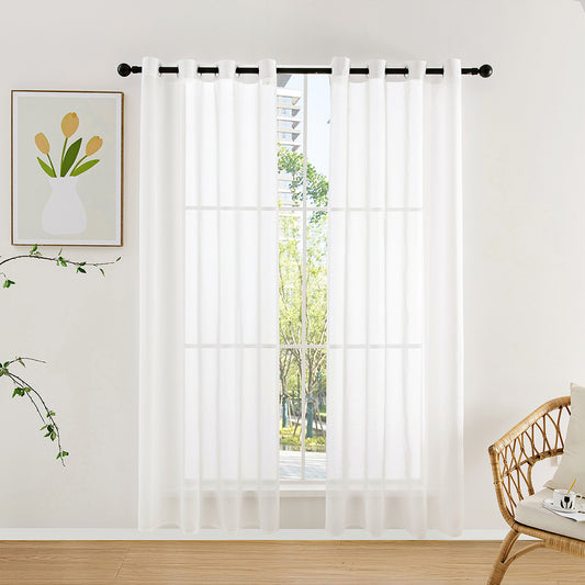 Semi-Sheer Curtains 52x84 in, Light Filtering Curtains 2 Panel, Grommet Window Sheer Curtain for Ventilation, Elegant Decor Voile Curtains & Drapes for Living Room Bedroom Dinning, White