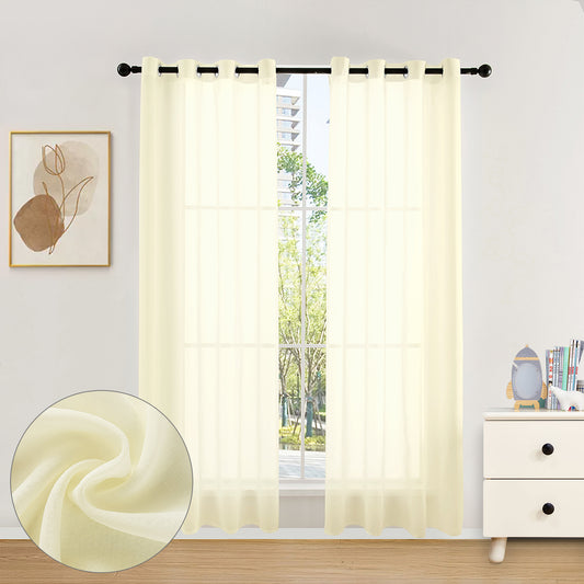 Semi-Sheer Curtains 52x84 in, Light Filtering Curtains 2 Panel, Grommet Window Sheer Curtain for Ventilation, Elegant Decor Voile Curtains & Drapes for Living Room Bedroom Dinning, Beige