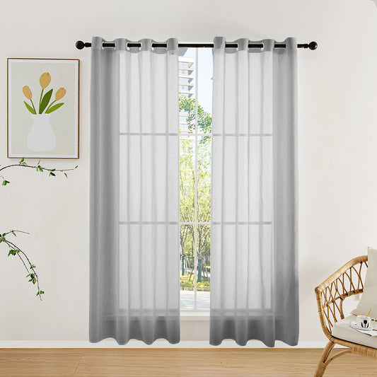 Semi-Sheer Curtains 52x84 in, Light Filtering Curtains 2 Panel, Grommet Window Sheer Curtain for Ventilation, Elegant Decor Voile Curtains & Drapes for Living Room Bedroom Dinning, Grey