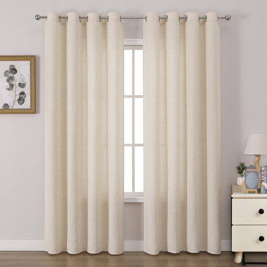 Linen Curtains 52x84 inch, 2 Panels Light Filtering Curtains Privacy Assured & Ventilation, Burlap Semi-Sheer Window Drapes for Bedroom Living Room Dining Farmhouse Decor