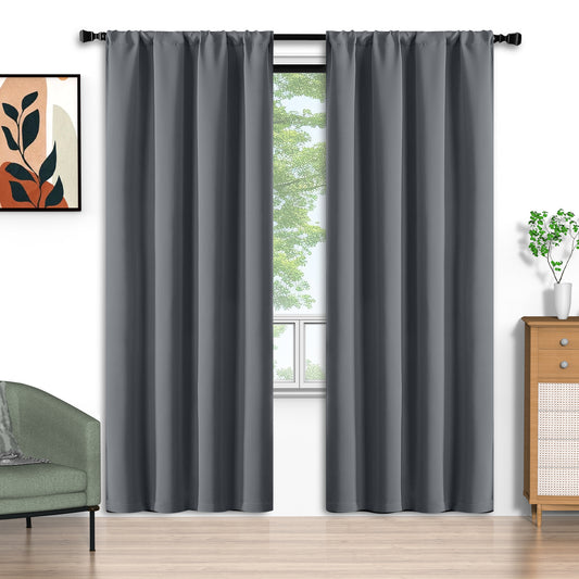 Gray Blackout Curtains 52x84 inch, Rod Pocket Curtains Set of 2 Thermal Insulated, Solid Home Decor Window Drapes for Living Room Bedroom, Privacy Assured&Energy Saving