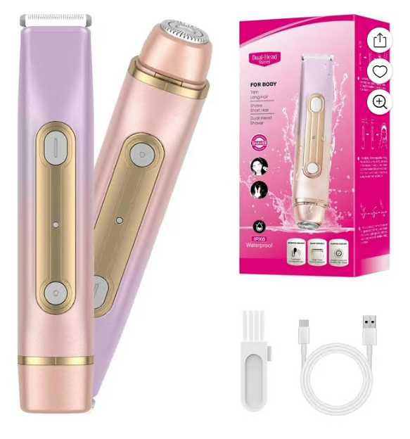 Bikini Trimmer for Women - 2 in 1 Dual Head Women Electric Body Shaver, Waterproof Wet & Dry Hair Remover for Bikini Underarm Leg Arm Body Face