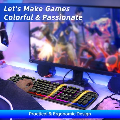 Wired Gaming Keyboard & Mouse Combo, RGB Backlit Mechanical Feel Gaming Keyboard Mouse W/ Multimedia Keys, Anti-ghosting Keys, Spill-Resistant for Windows PC Gamers Desktop Computer Laptop