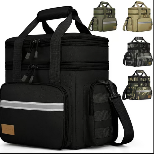 CSD02LBCWC018BK Expandable Insulated Lunch Bag w/Leakproof Design - 24 Can Capacity, Double Deck Cooler Box with Adjustable Shoulder Strap & Side Pockets for Men & Women - Durable for Work, Travel, Outdoor, Black