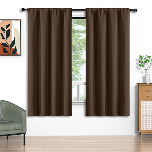 Brown Blackout Curtains 52x72 inch, Rod Pocket Curtains Set of 2 Thermal Insulated, Solid Home Decor Window Drapes for Living Room Bedroom, Privacy Assured&Energy Saving