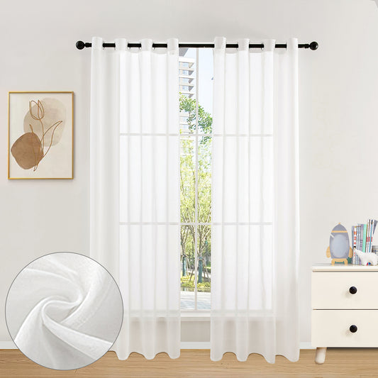 Semi-Sheer Curtains 52x96 in, Light Filtering Curtains 2 Panel, Grommet Window Sheer Curtain for Ventilation, Elegant Decor Voile Curtains & Drapes for Living Room Bedroom Dinning, white