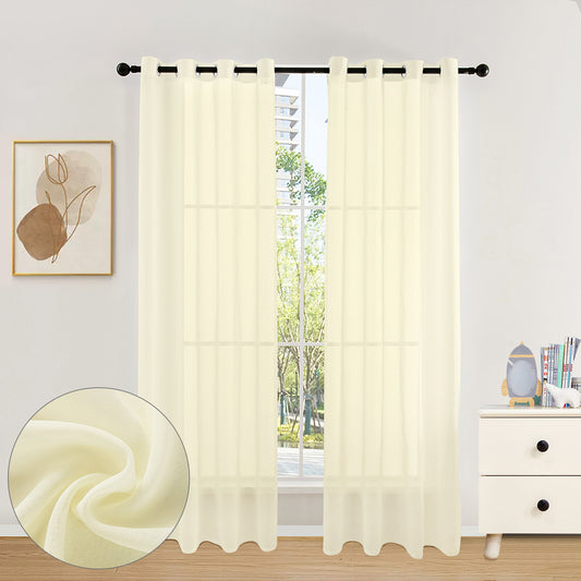 Semi-Sheer Curtains 52x96 in, Light Filtering Curtains 2 Panel, Grommet Window Sheer Curtain for Ventilation, Elegant Decor Voile Curtains & Drapes for Living Room Bedroom Dinning, Beige