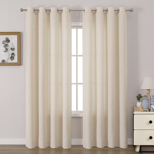 Linen Curtains 52x96 inch, 2 Panels Light Filtering Curtains Privacy Assured & Ventilation, Burlap Semi-Sheer Window Drapes for Bedroom Living Room Dining Farmhouse Decor